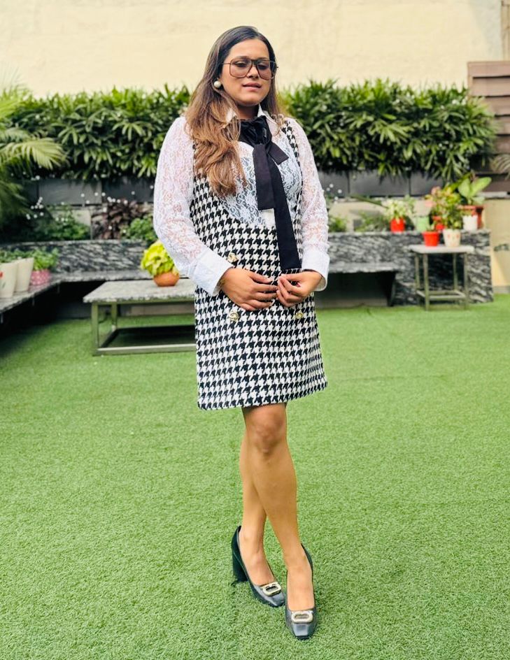 Houndstooth tweed dress