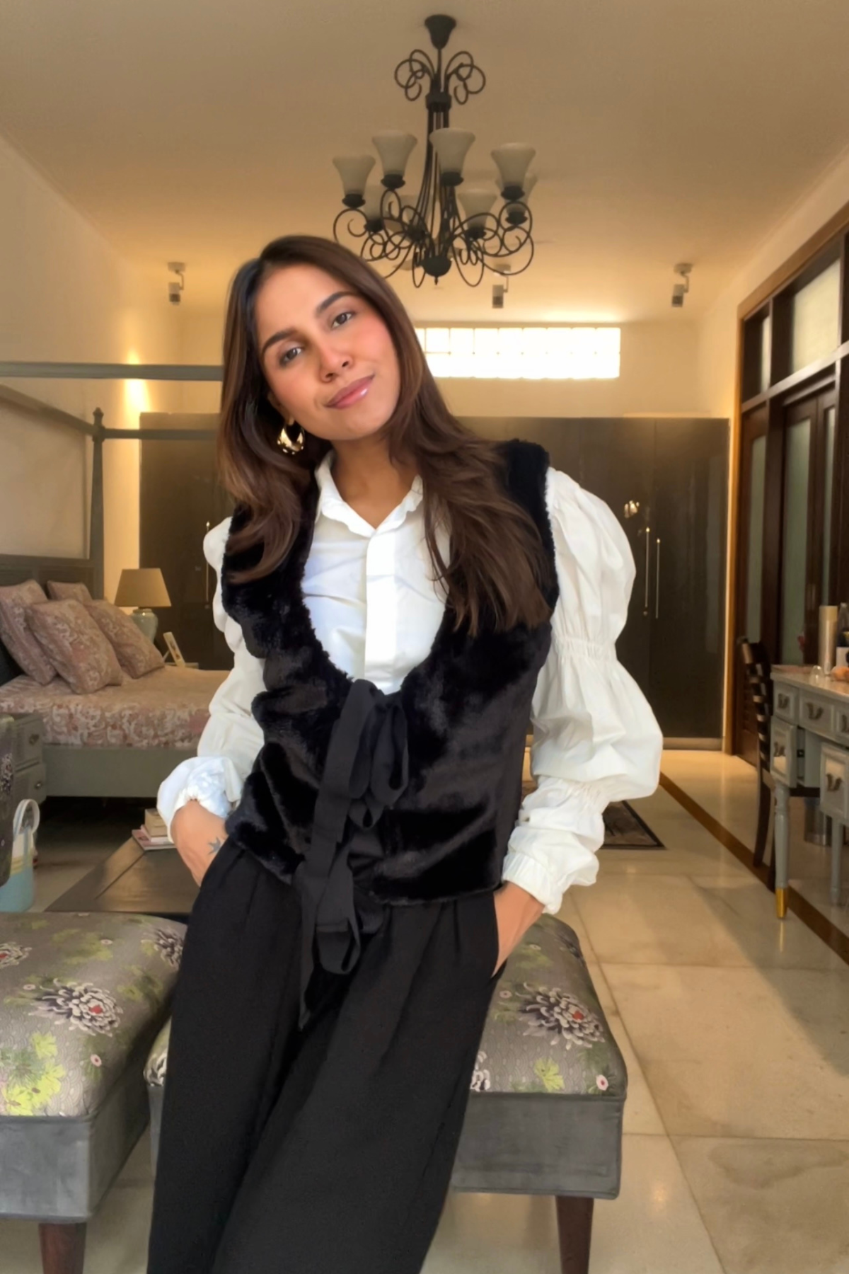 Fur and Crepe Waist Coat (Punanya Virmani)