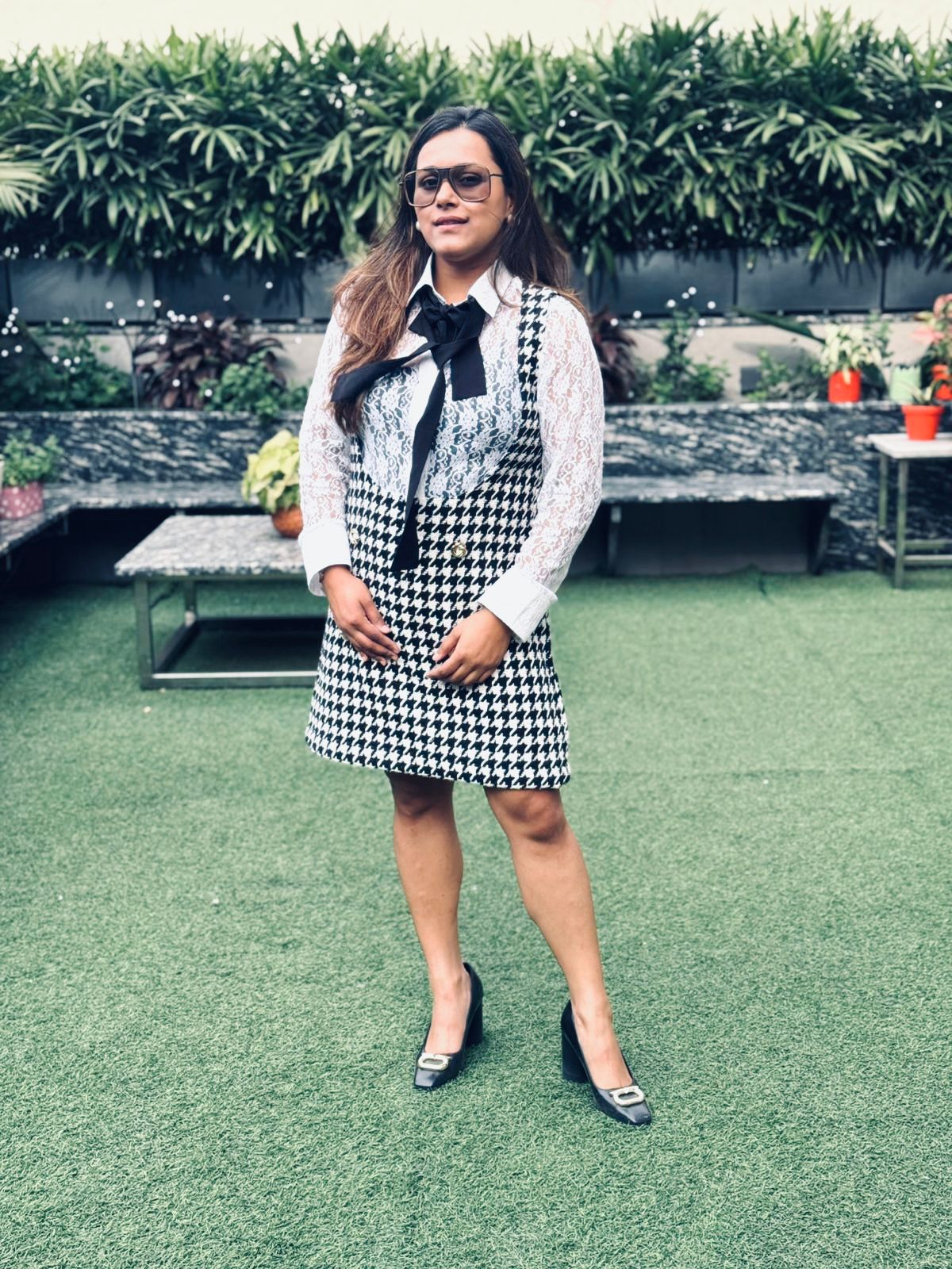 Houndstooth tweed dress