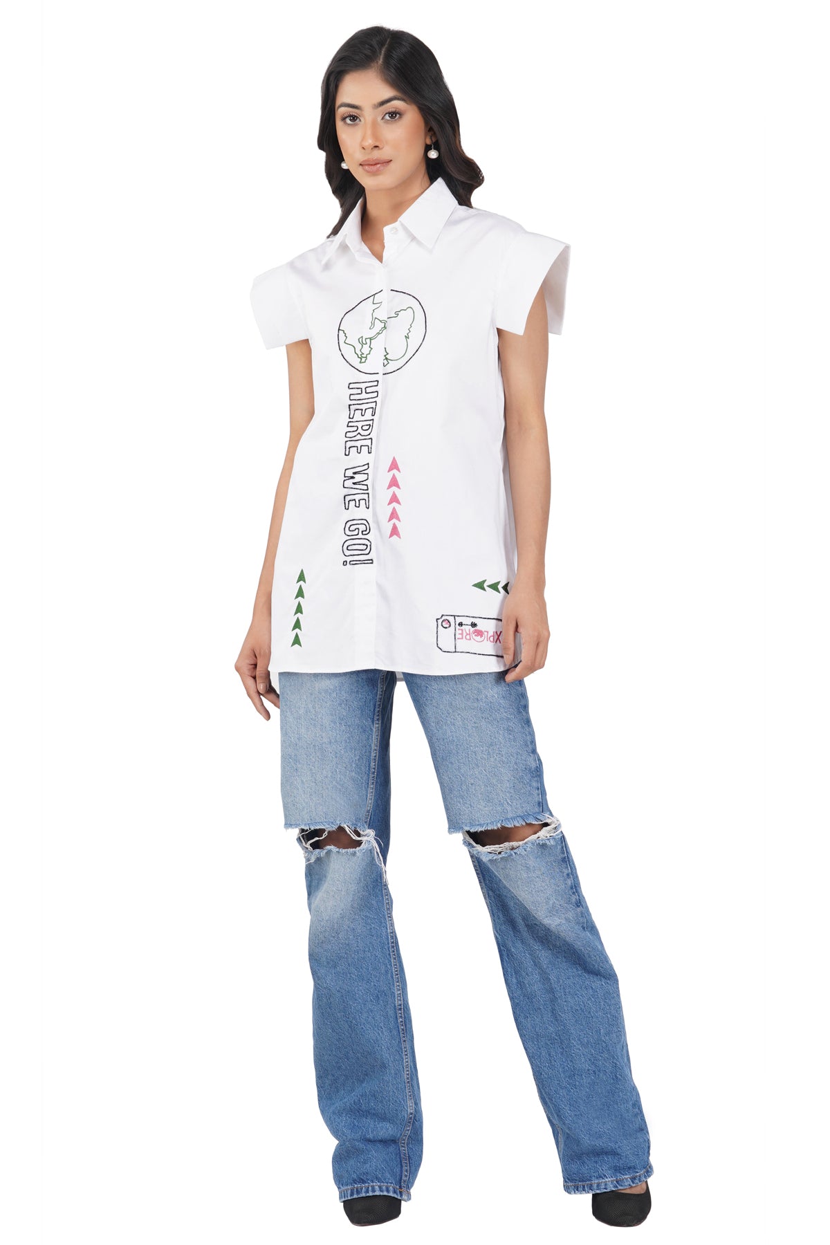 White Earth Shirt With Different Travel Tags