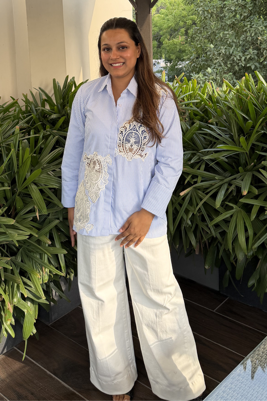 Blue Striped Crochet Shirt