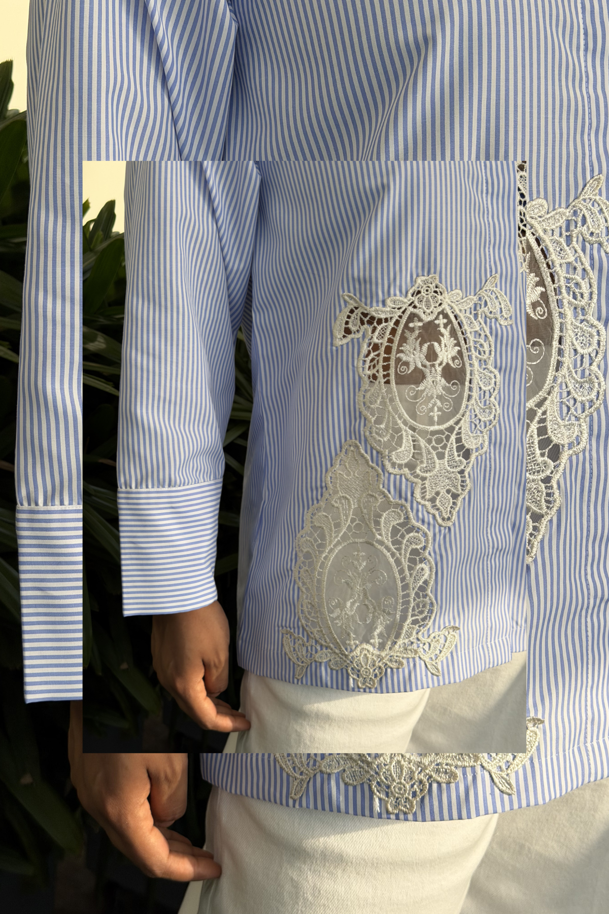 Blue Striped Crochet Shirt