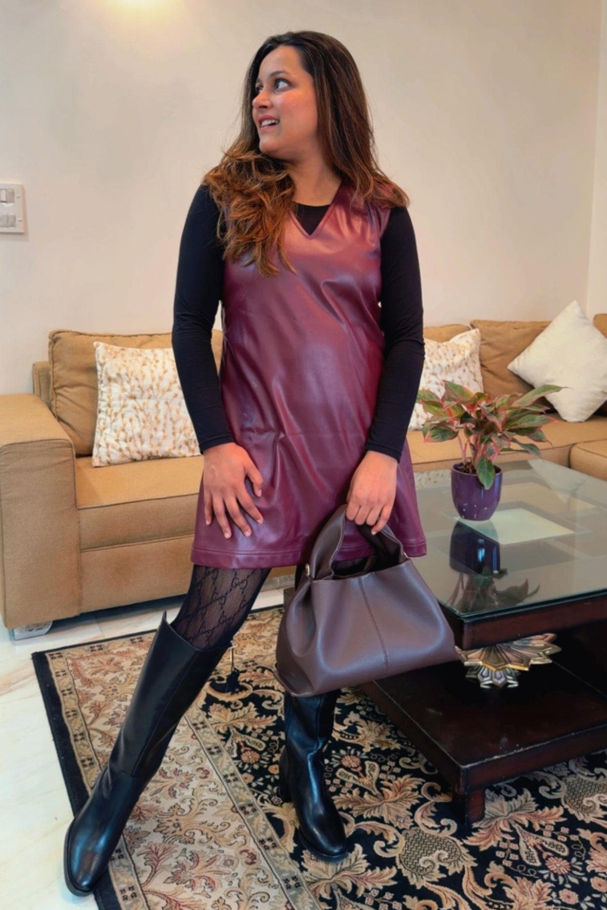 Burgundy Leather Dress (Aastha Kaushik)