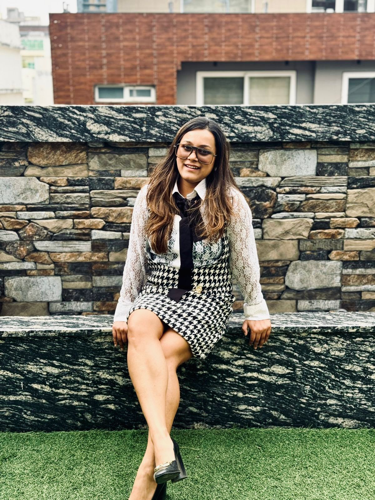 Houndstooth tweed dress