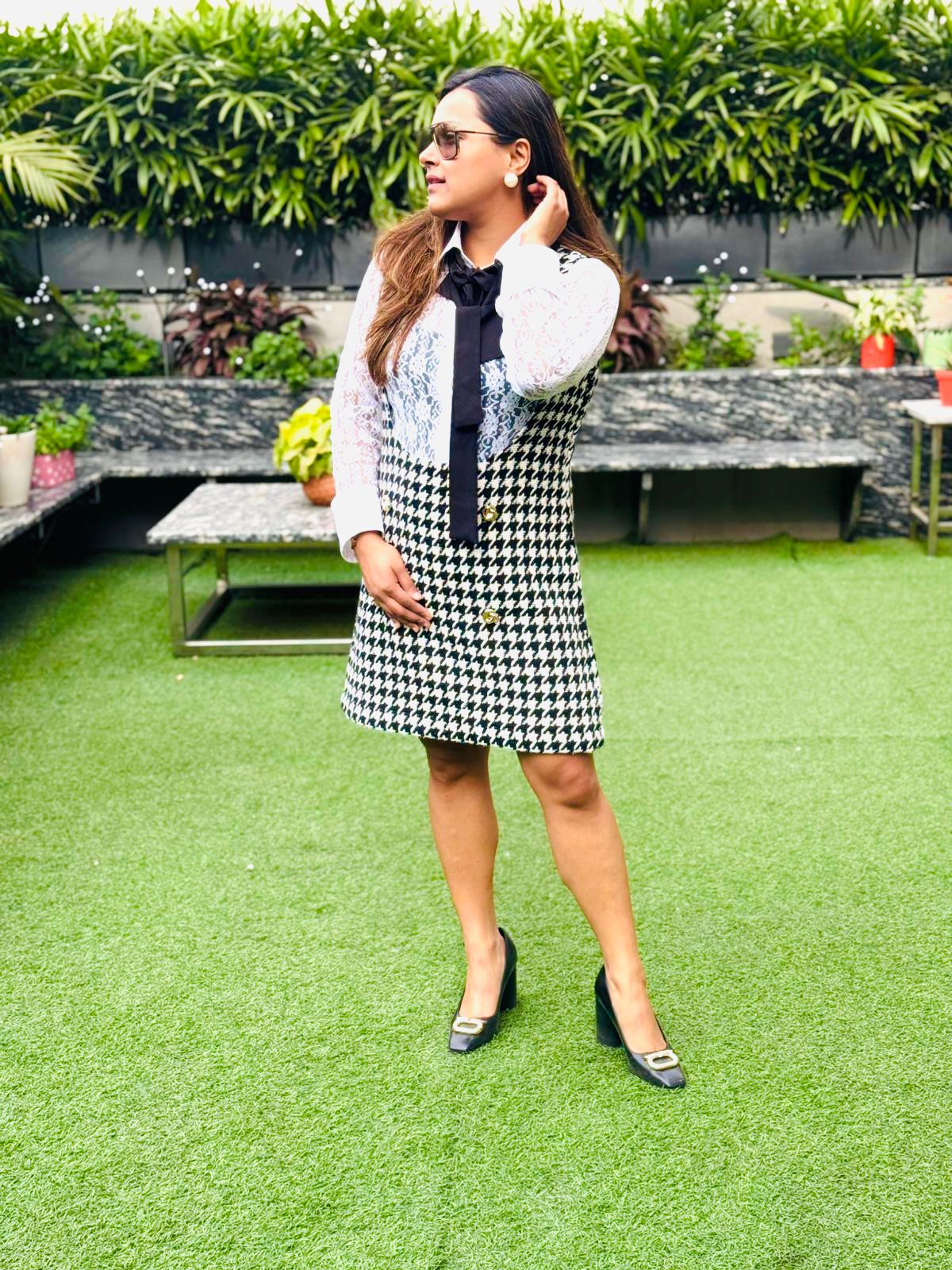 Houndstooth tweed dress