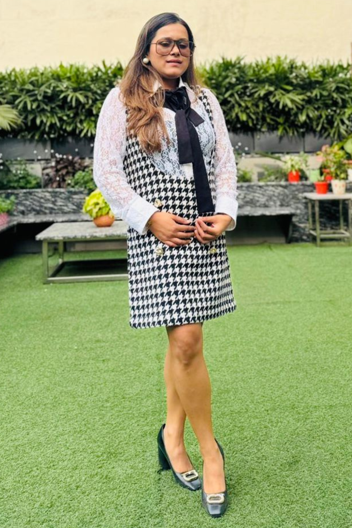 Houndstooth tweed dress