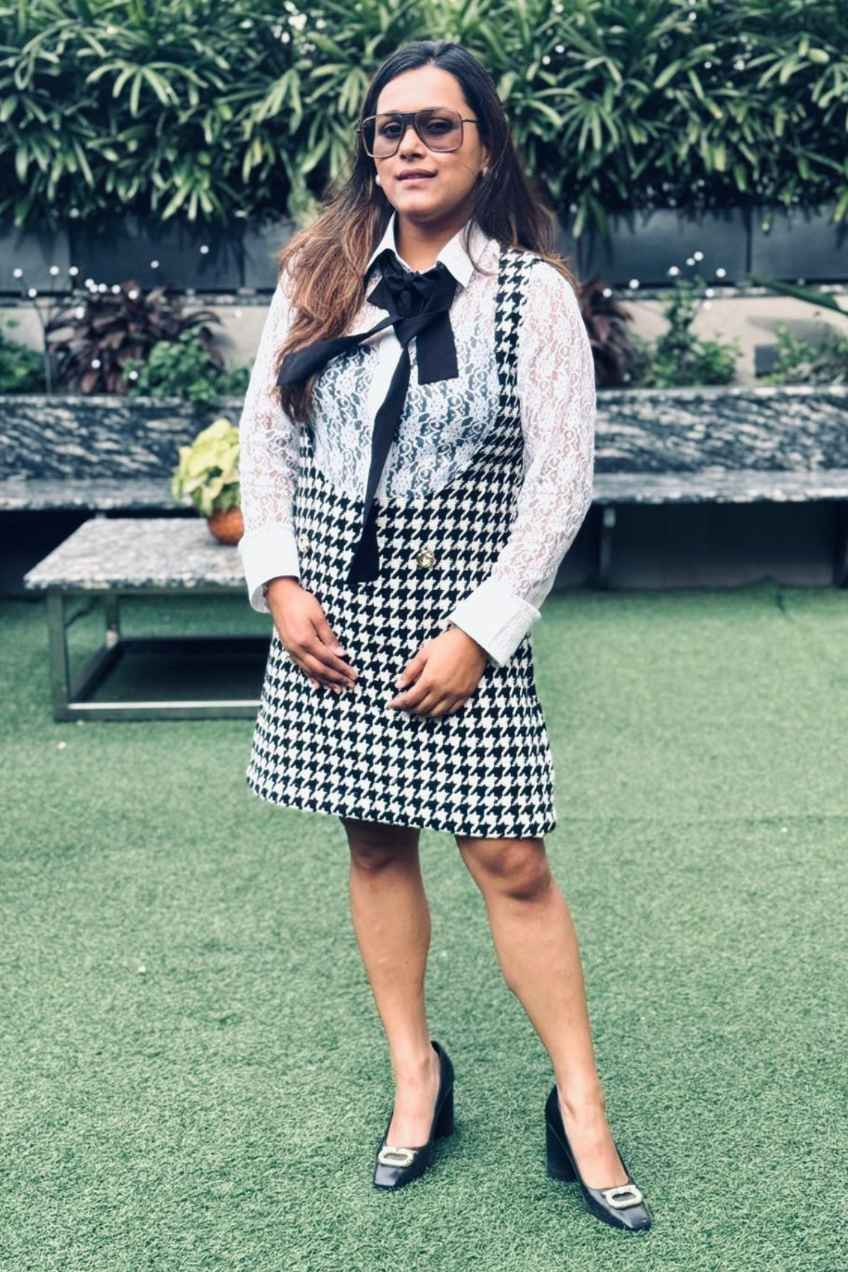 Houndstooth tweed dress