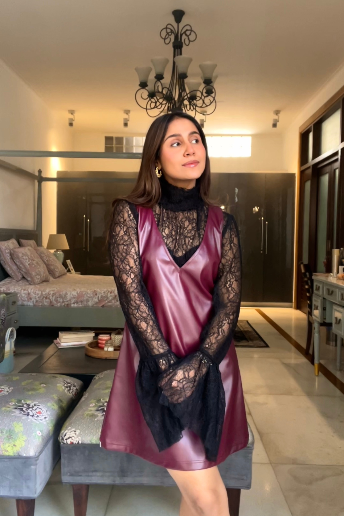 Burgundy Leather Dress (Punanya Virmani)