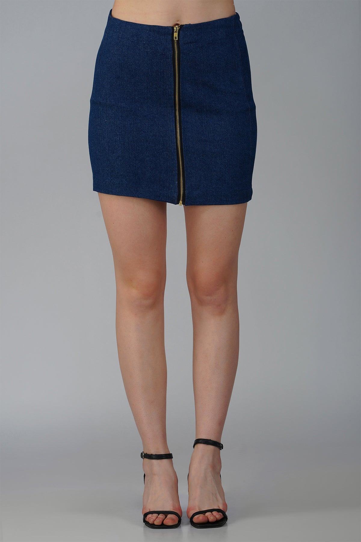 Indigo Denim Blazer With Height Waist Side Zip Short Skirt