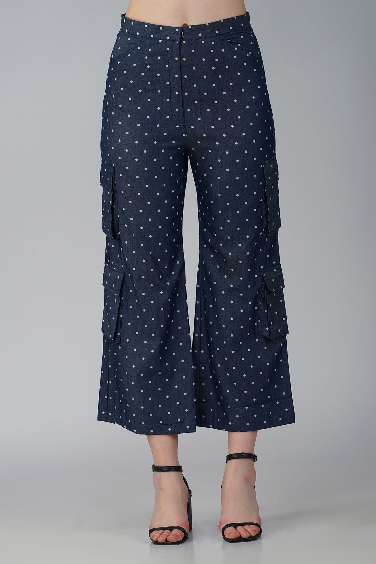 Polka Dot Denim Waist Coat With Cargo Pants