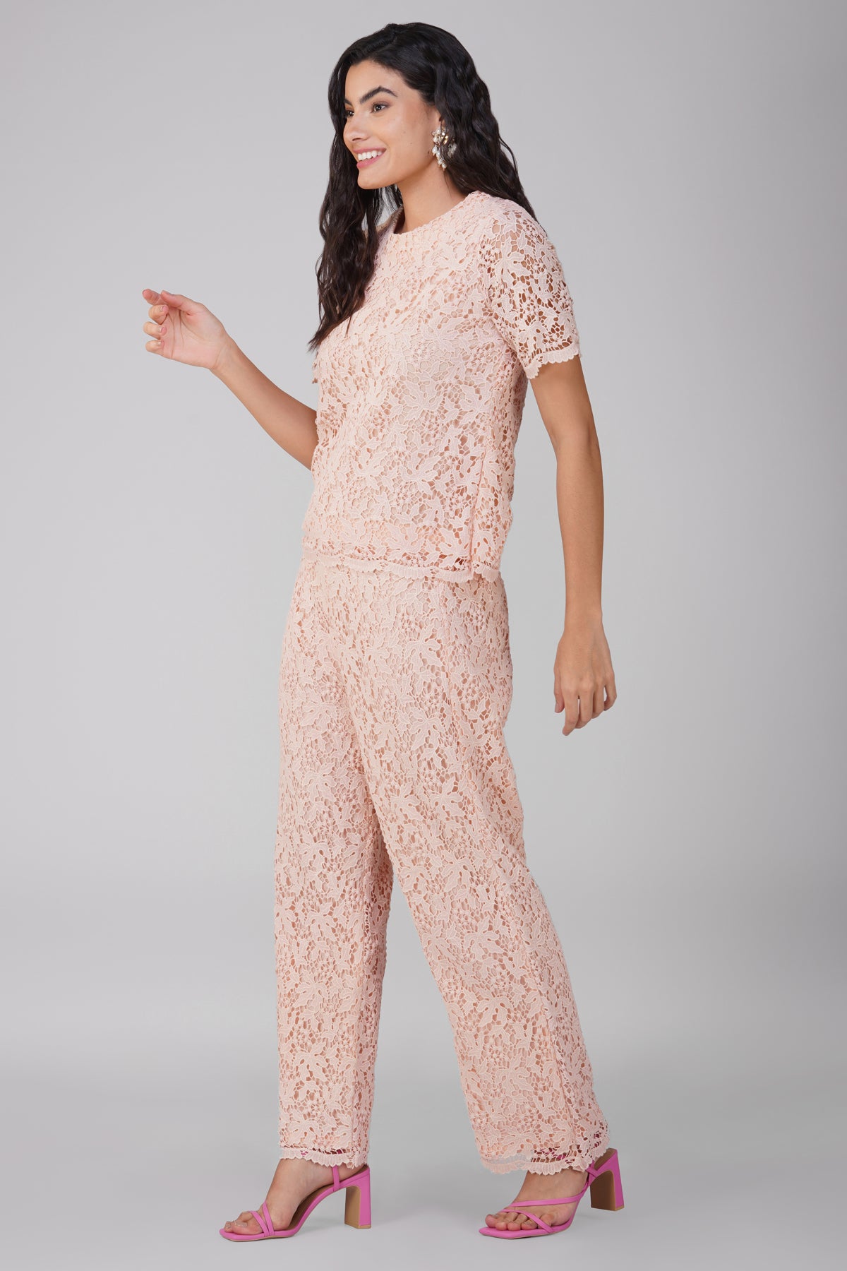 Peach Laced Cutwork Co Ord Set