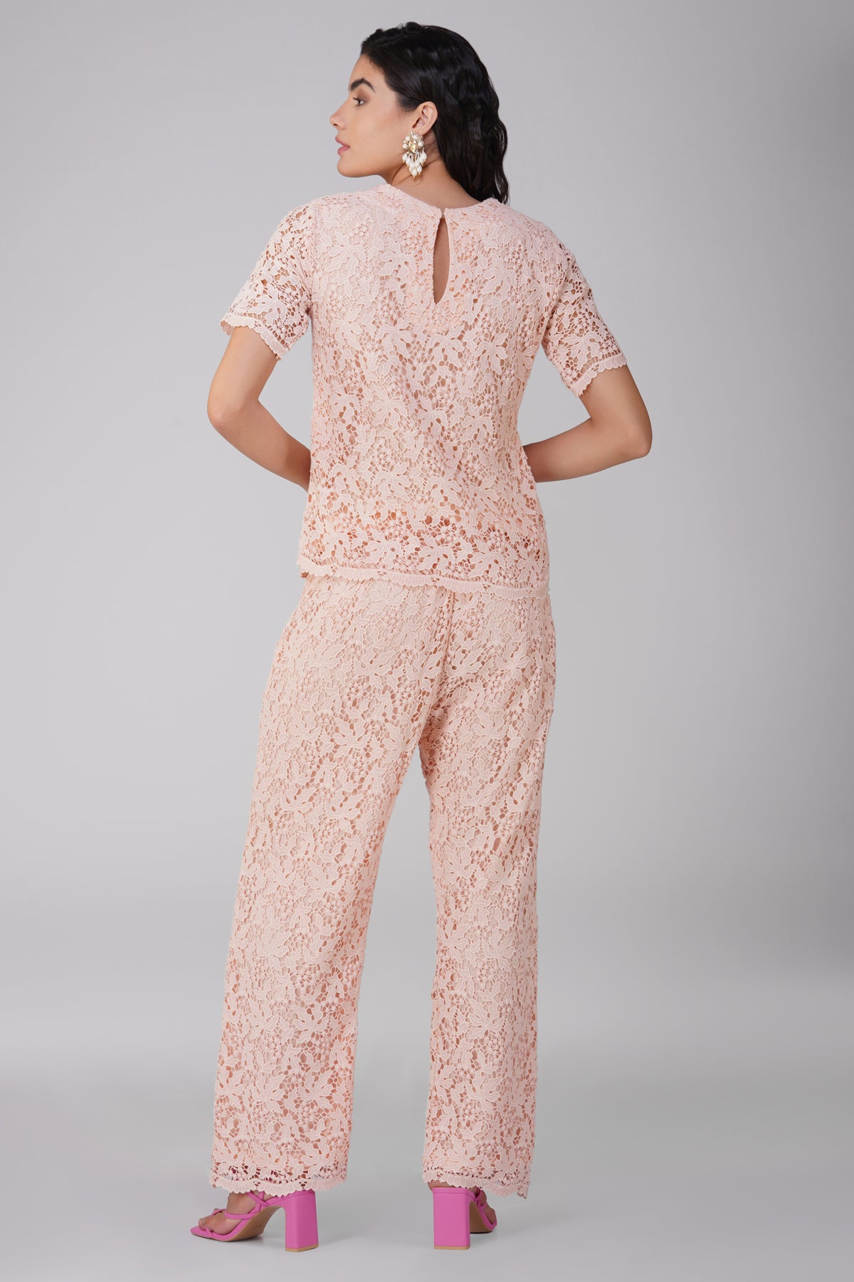 Peach Laced Cutwork Co Ord Set